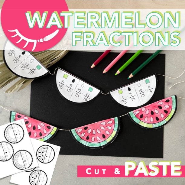 Watermelon Prinable Garland │ Compare Fractions Worksheet