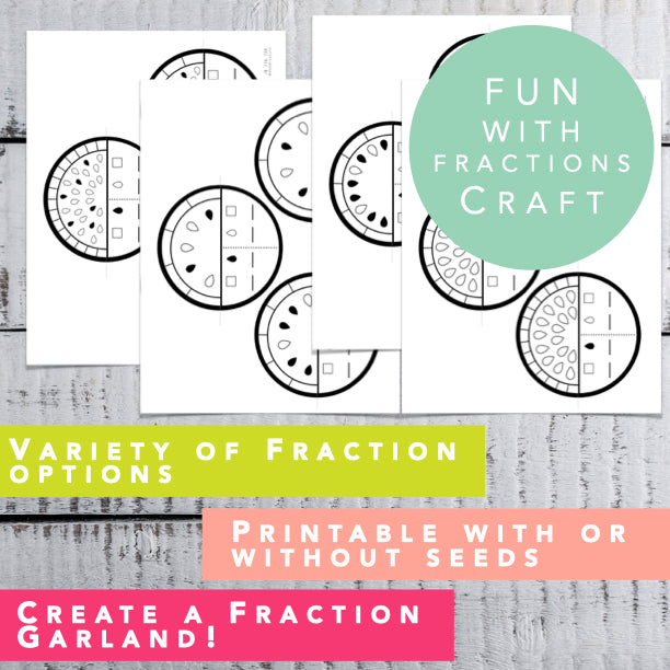 Watermelon Prinable Garland │ Compare Fractions Worksheet