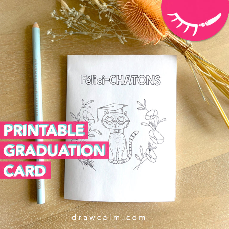 Printable Coloring Page Cat │ Printable French Graduation Pun