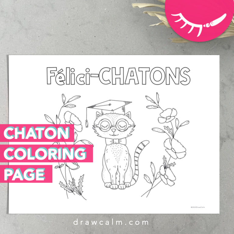 Printable Coloring Page Cat │ Printable French Graduation Pun